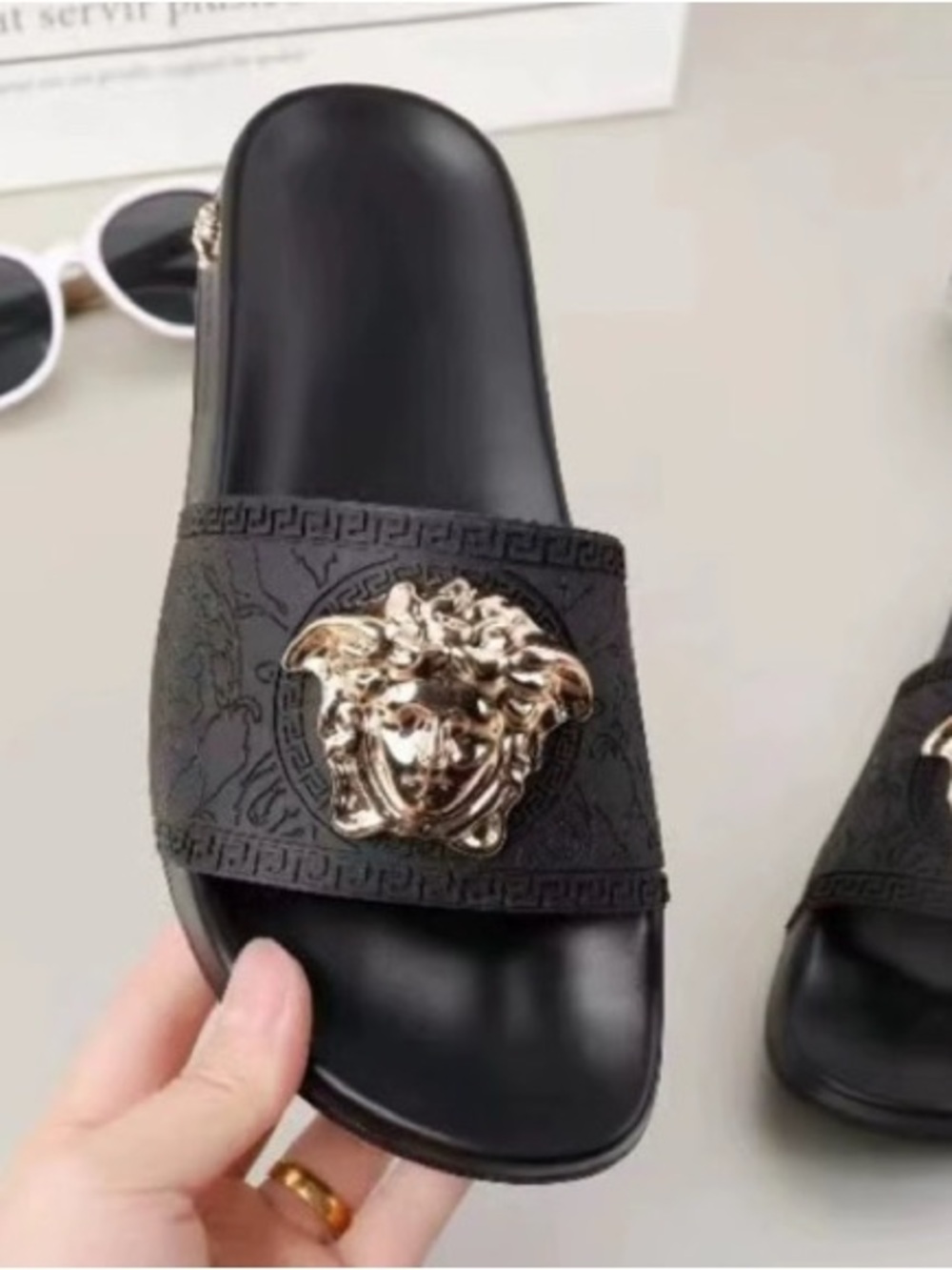 Versace Black Slides with Gold Medusa Emblem
